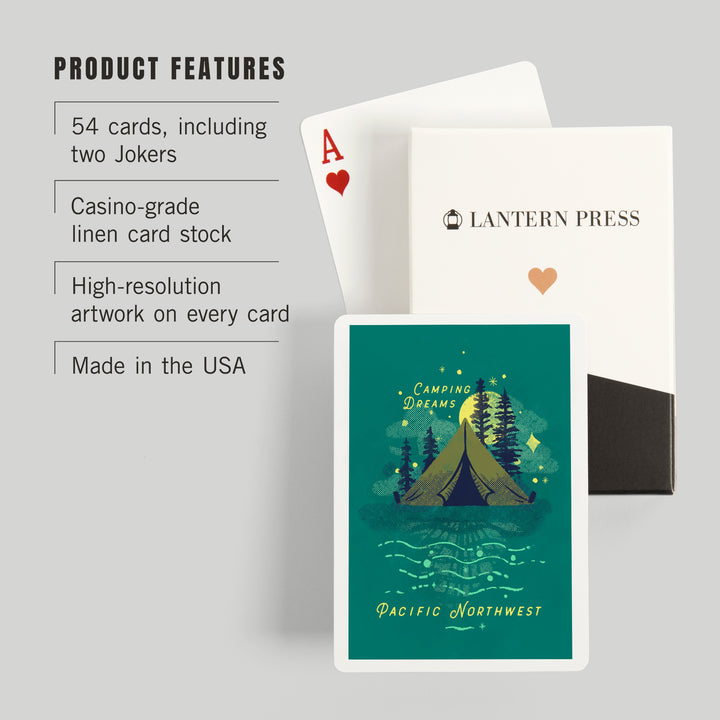 Playing Cards, Pacific Northwest, Lake Life Series, Camping Dreams, 52 Card Deck with Jokers in Box, Unique Art