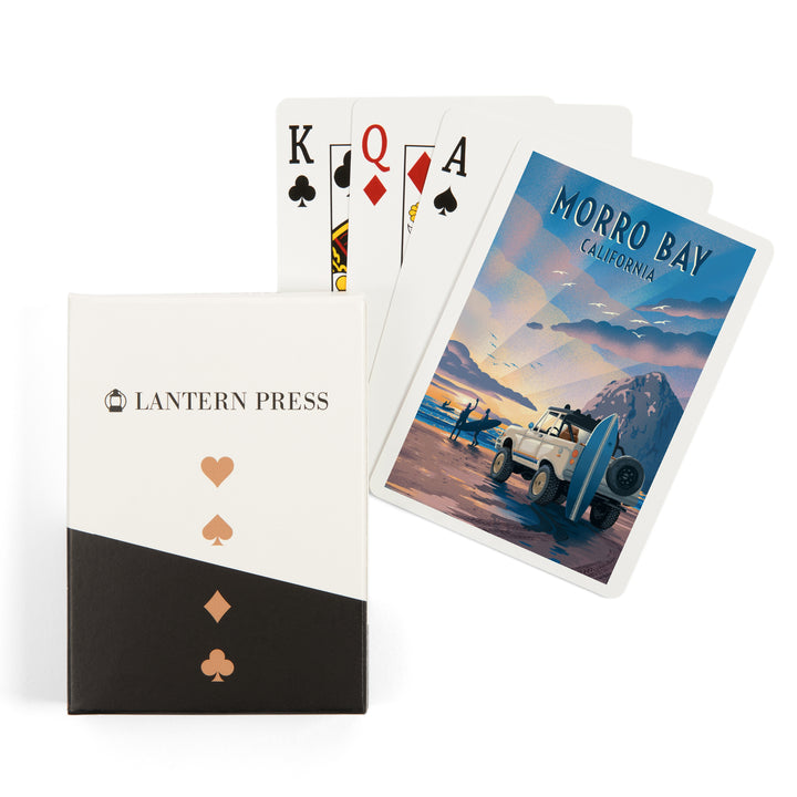 Playing Cards, Morro Bay, California, Lithograph, Surfers on Beach, 52 Card Deck with Jokers in Box, Unique Art