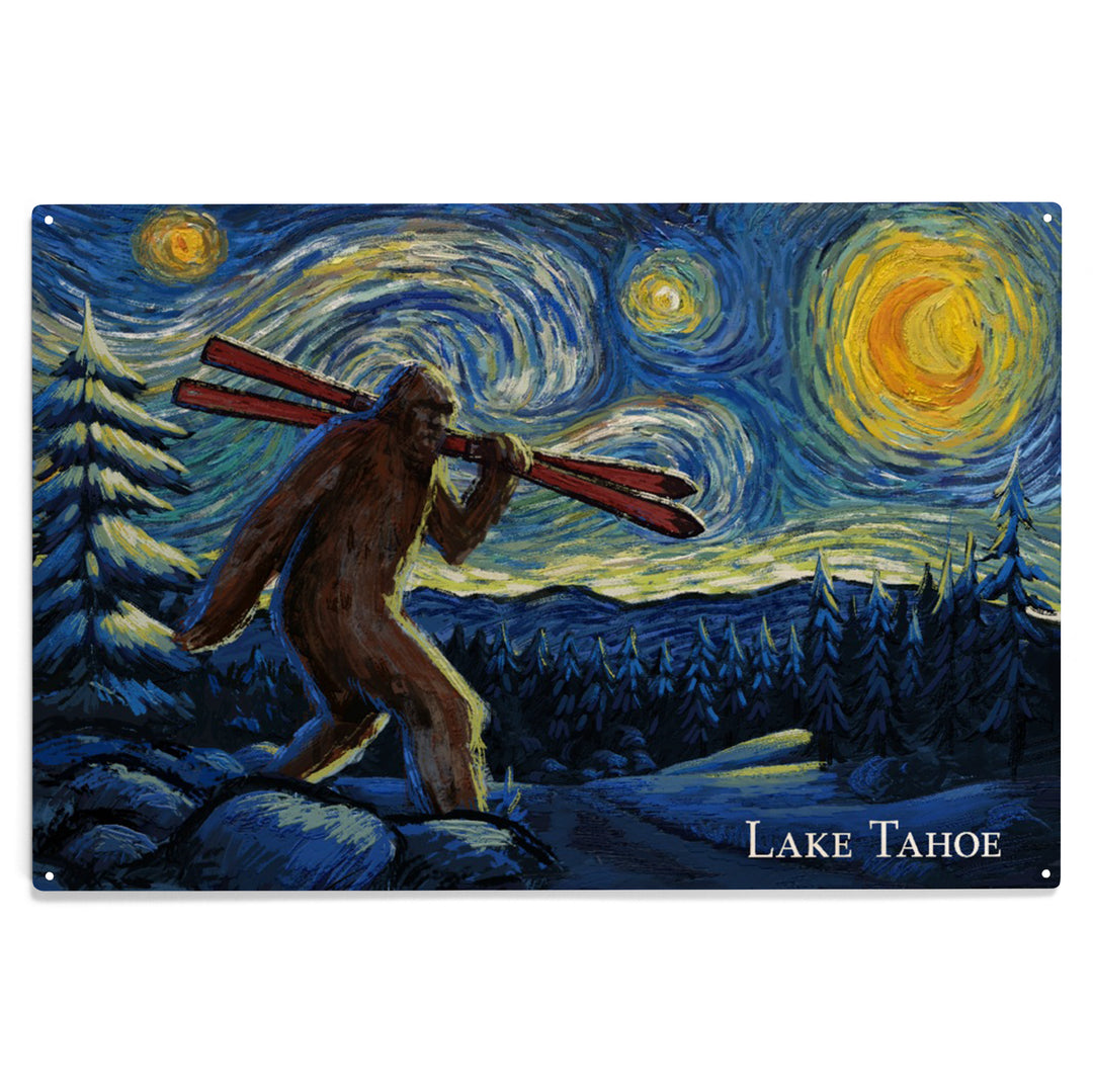 Lake Tahoe, California, Starry Night, Winter, Wood Sign and Postcards