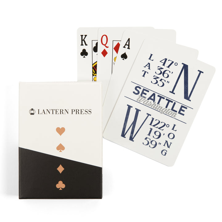 Playing Cards, Seattle, Washington, Latitude and Longitude (Blue), 52 Card Deck with Jokers in Box, Unique Art