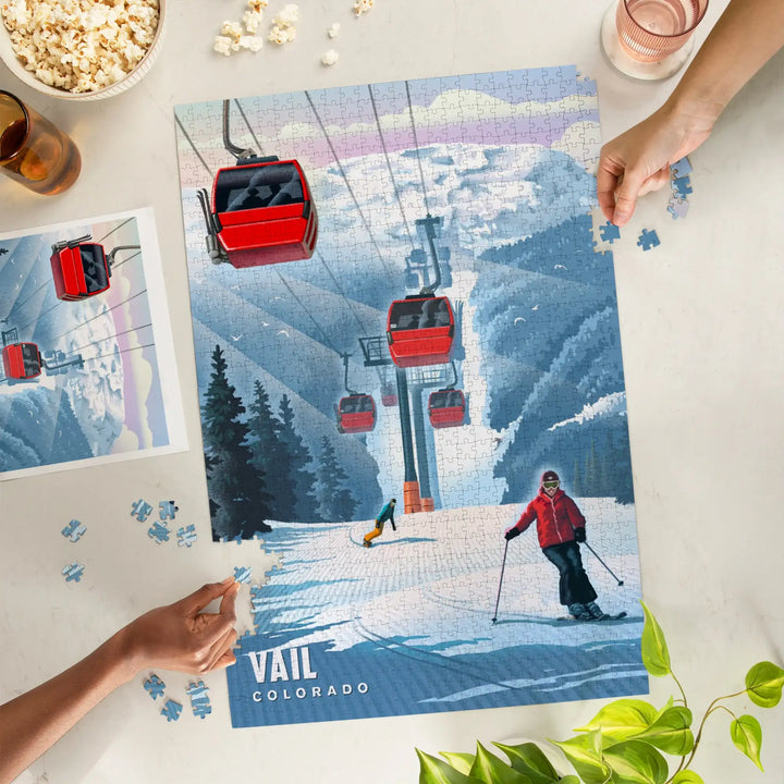 Vail, Colorado, Lithograph, Gondolas, Jigsaw Puzzle