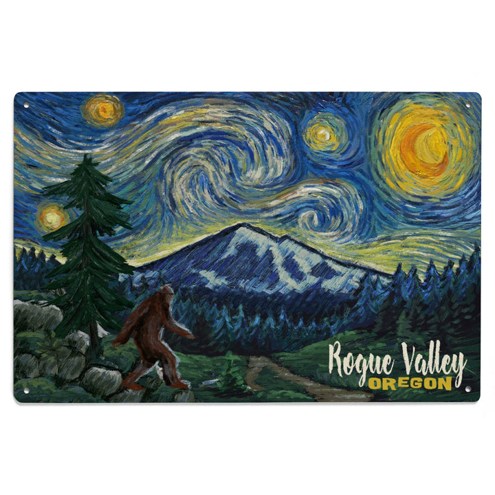 Rogue Valley, Oregon, Bigfoot, Starry Night, Lantern Press Artwork, Wood Signs and Postcards