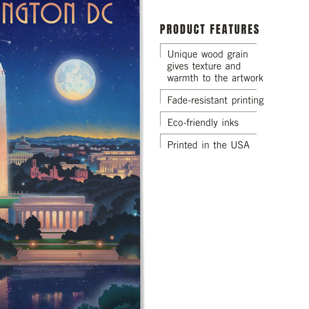 Washington, DC, Lithograph City Series, Night, Wood Sign and Postcards
