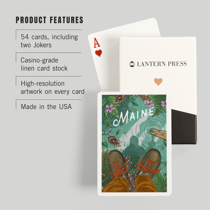 Playing Cards, Maine, Embrace the Elements Hiking, 52 Card Deck with Jokers in Box, Unique Art