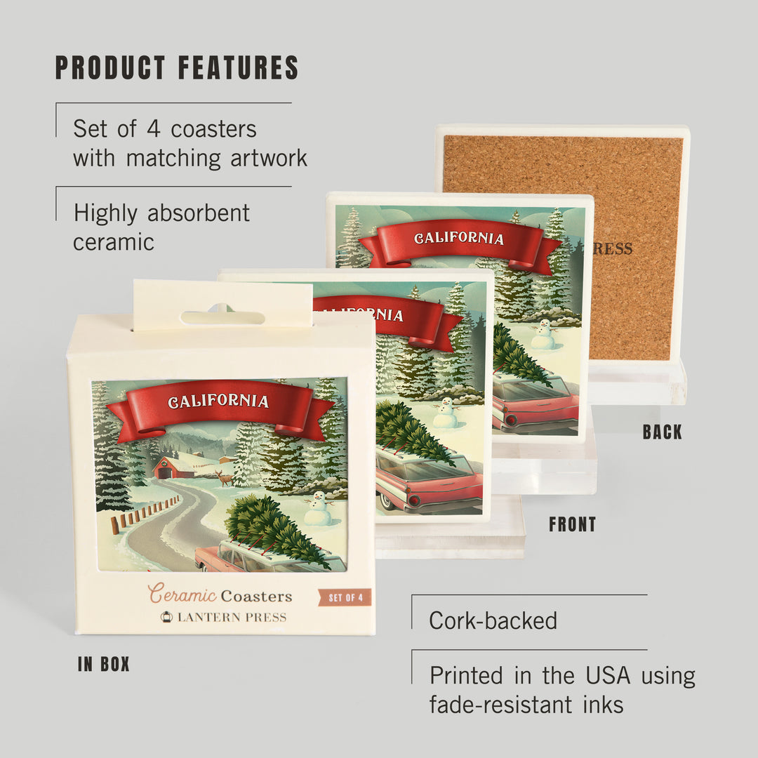 California, Christmas Holiday Tradition, Coaster Set