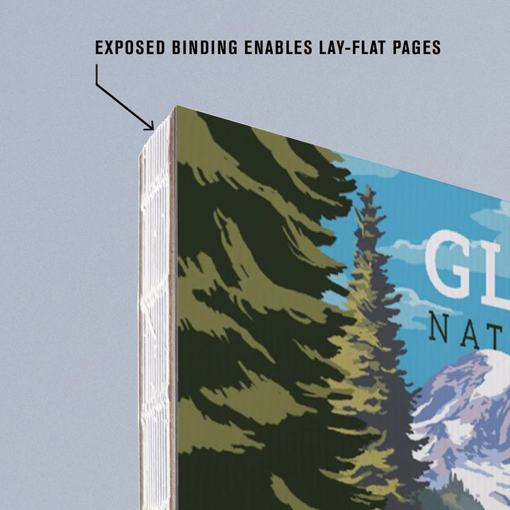 Lined 6x9 Journal, Glacier National Park, Montana, Mountain Goats and Waterfall, Lay Flat, 193 Pages, FSC paper