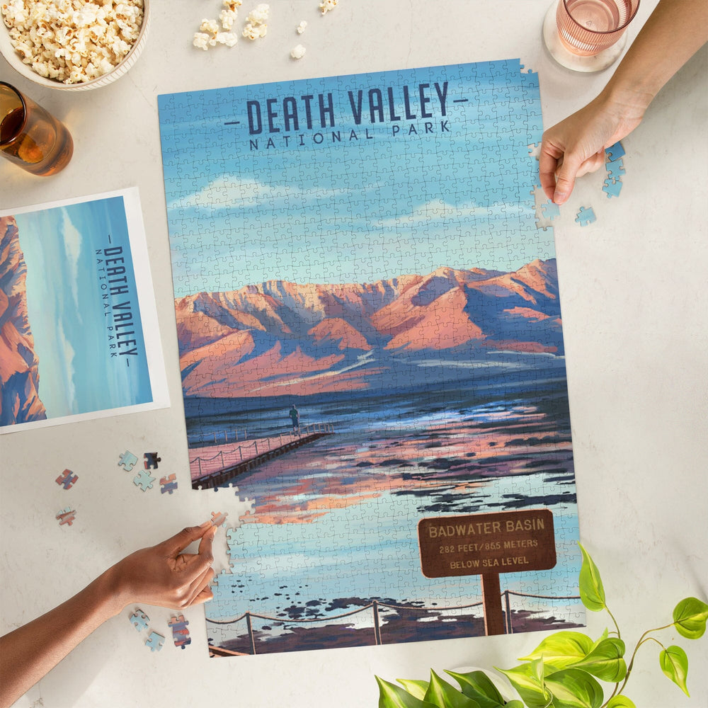 Death Valley National Park, California, Badwater Basin, Oil Painting, Jigsaw Puzzle Puzzle Lantern Press 