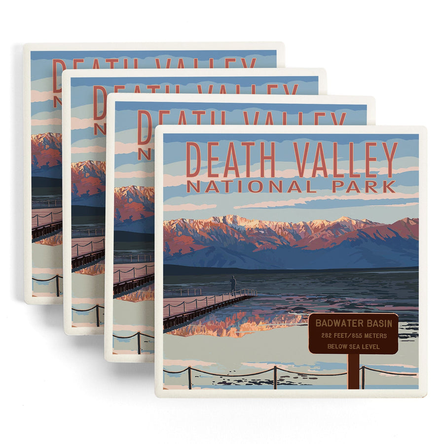 Death Valley National Park, California, Badwater, Lantern Press Artwork, Coaster Set - Lantern Press