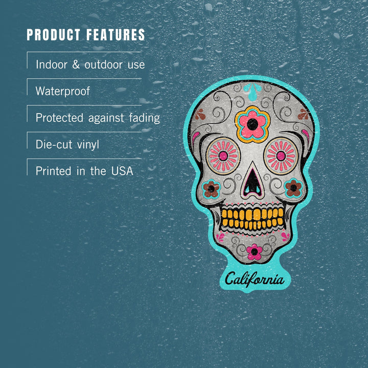 Death Valley National Park, California, Day of the Dead, Sugar Skull, Teal, Contour, Vinyl Sticker - Lantern Press