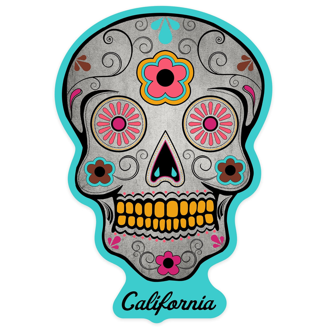 Death Valley National Park, California, Day of the Dead, Sugar Skull, Teal, Contour, Vinyl Sticker - Lantern Press