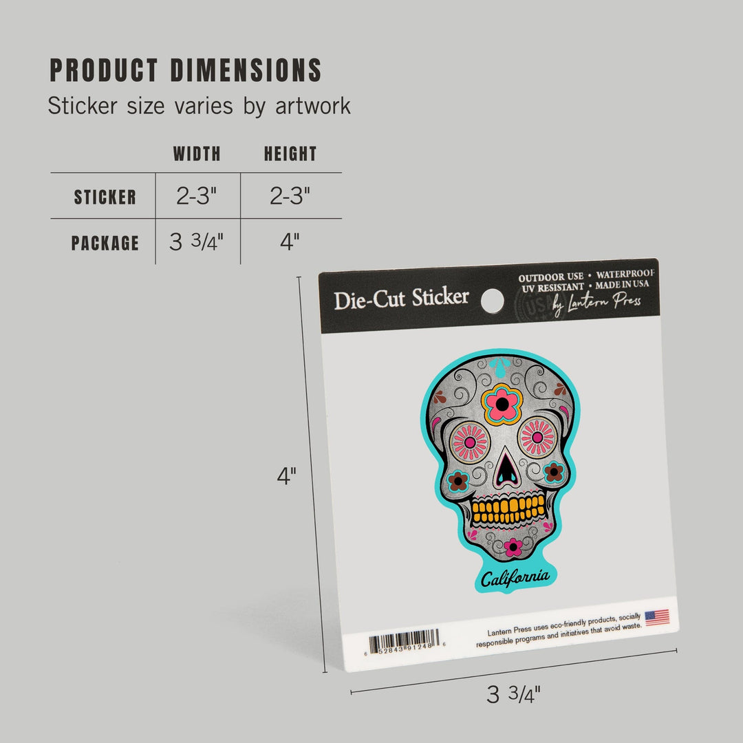 Death Valley National Park, California, Day of the Dead, Sugar Skull, Teal, Contour, Vinyl Sticker - Lantern Press