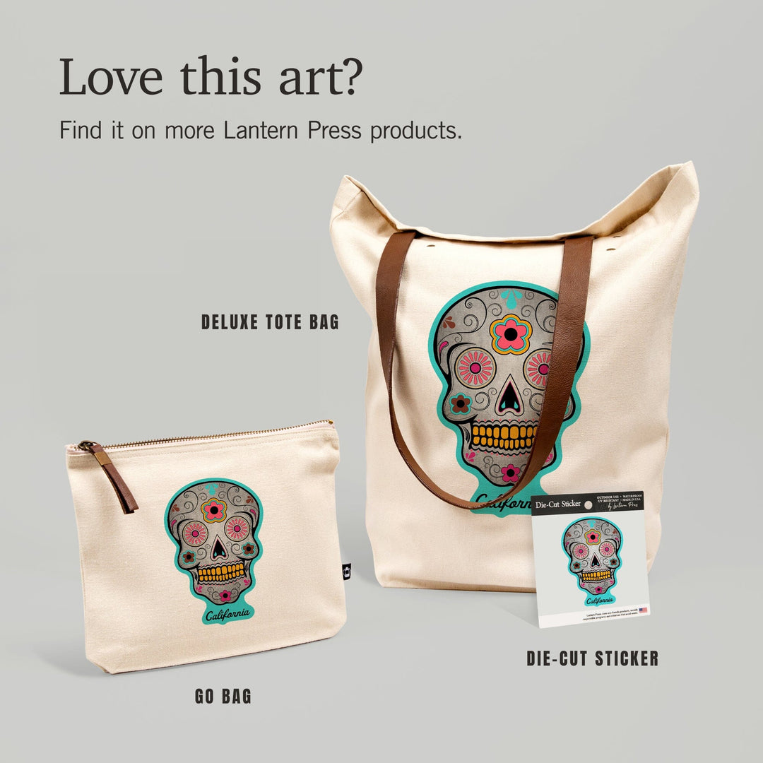 Death Valley National Park, California, Day of the Dead, Sugar Skull, Teal, Contour, Vinyl Sticker - Lantern Press