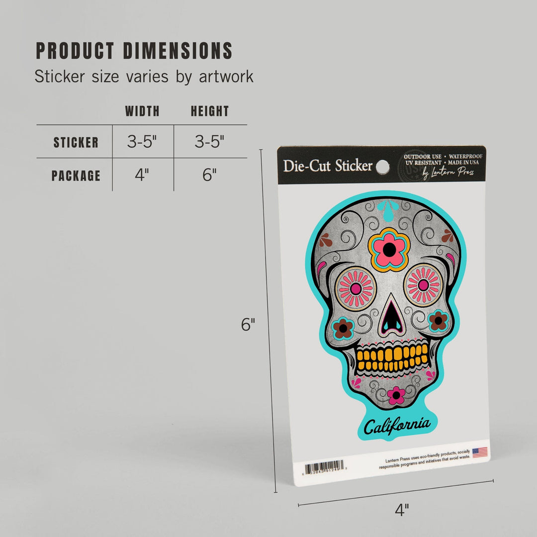 Death Valley National Park, California, Day of the Dead, Sugar Skull, Teal, Contour, Vinyl Sticker - Lantern Press