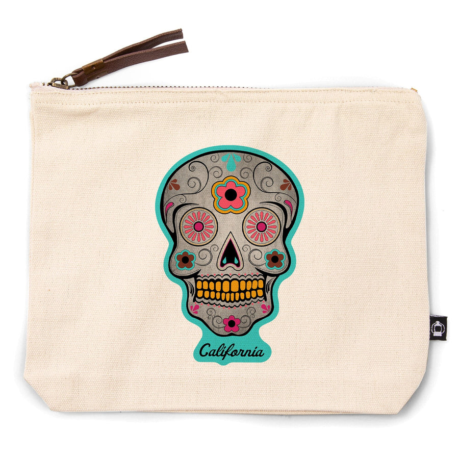 Death Valley National Park, California, Day of the Dead, Sugar Skull, Teal,, Organic Cotton Zipper Pouch, Go Bag Go Bag Lantern Press 