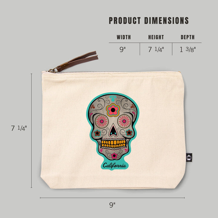 Death Valley National Park, California, Day of the Dead, Sugar Skull, Teal,, Organic Cotton Zipper Pouch, Go Bag Go Bag Lantern Press 