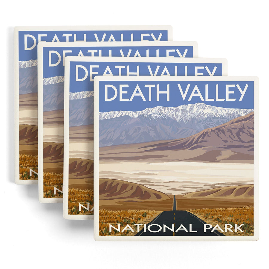 Death Valley National Park, California, Highway View, Lantern Press Artwork, Coaster Set - Lantern Press