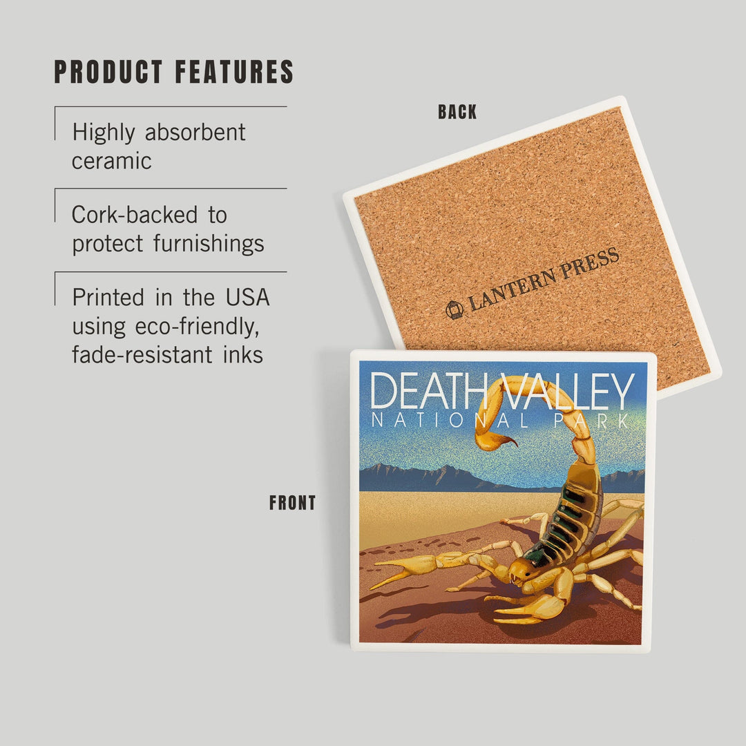 Death Valley National Park, California, Lithograph, Scorpion, Coasters Coasters Lantern Press 
