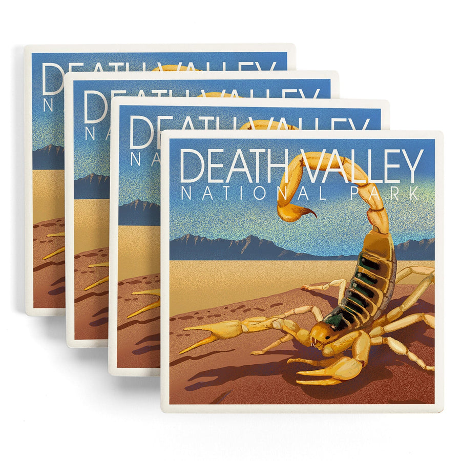 Death Valley National Park, California, Lithograph, Scorpion, Lantern Press Artwork, Coaster Set - Lantern Press