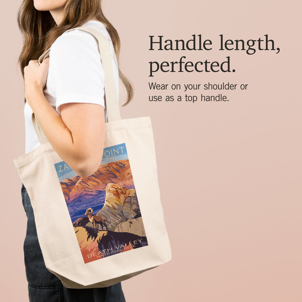 Death Valley National Park, California, Zabriskie Point and Bighorns, Painterly Series, Tote Bag Totes Lantern Press 