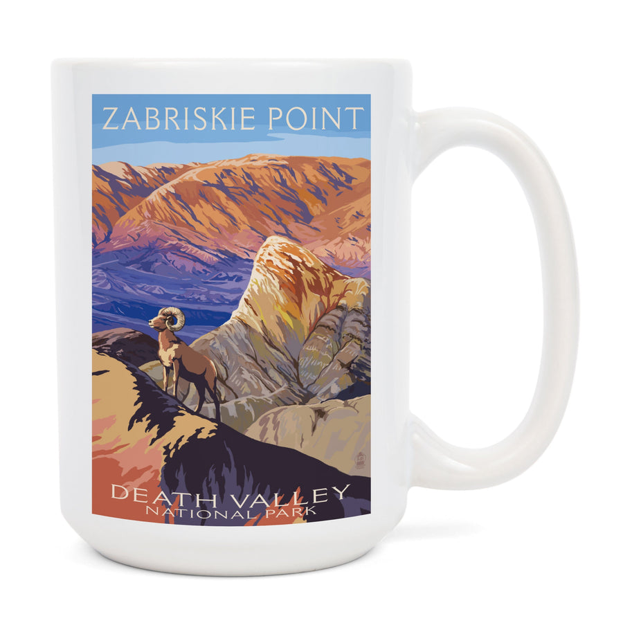 Death Valley National Park, California, Zabriskie Point & Bighorns, Painterly Series, Lantern Press Artwork, Ceramic Mug Mugs Lantern Press 