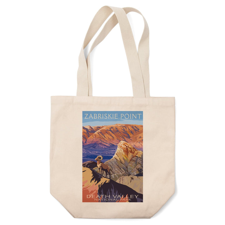 Death Valley National Park, California, Zabriskie Point & Bighorns, Painterly Series, Lantern Press Artwork, Tote Bag Totes Lantern Press 