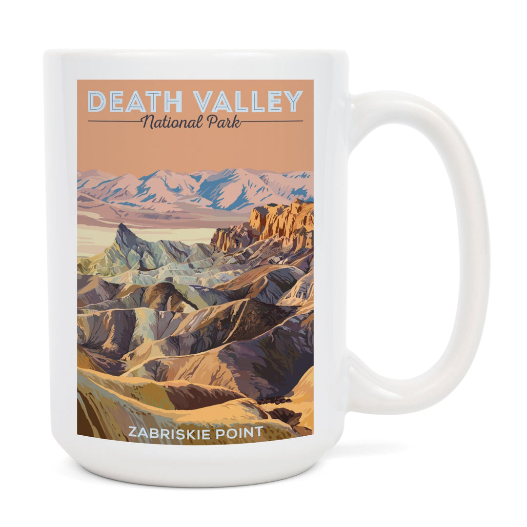 Death Valley National Park, California, Zabriskie Point, Painterly National Park Series, Lantern Press Artwork, Ceramic Mug Mugs Lantern Press 