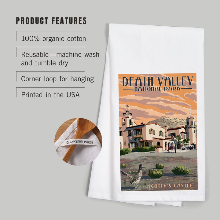 Death Valley National Park, Scotty's Castle, Painterly Series, Organic Cotton Kitchen Tea Towels Kitchen Lantern Press 