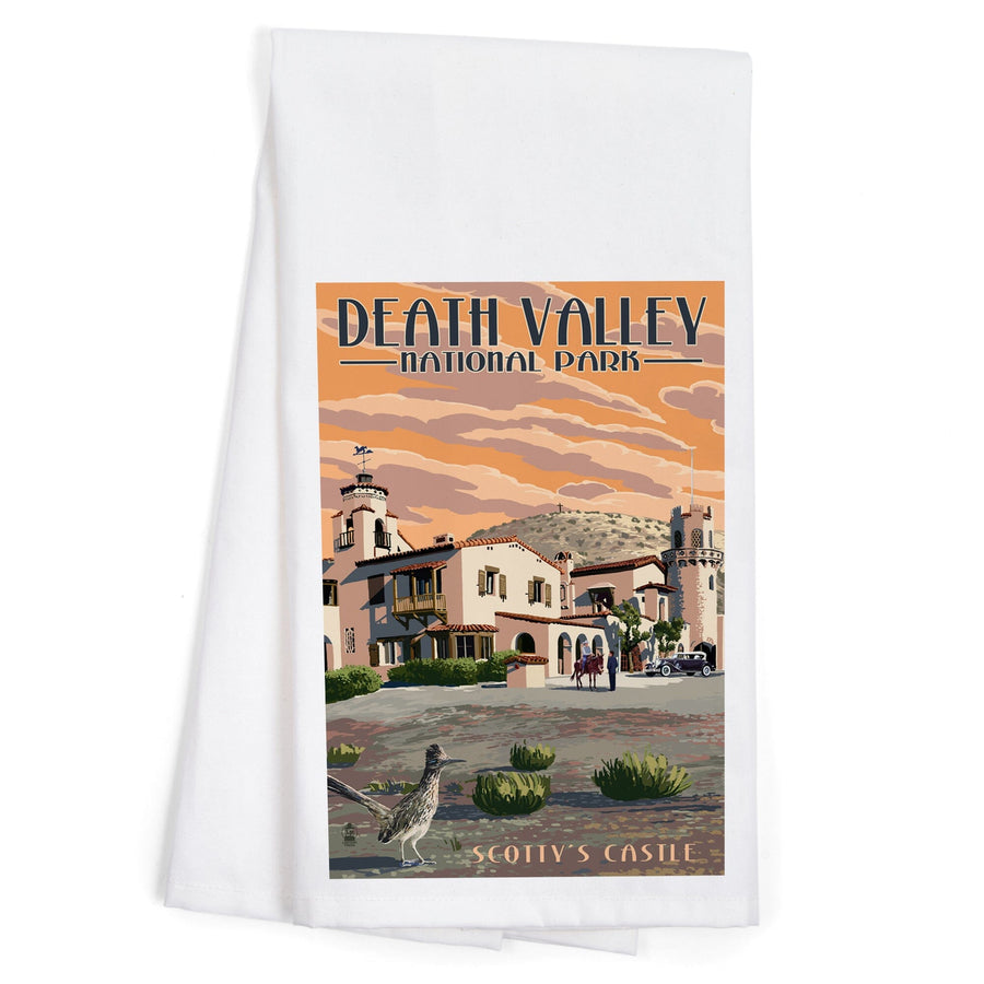 Death Valley National Park, Scotty's Castle, Painterly Series, Organic Cotton Kitchen Tea Towels Kitchen Lantern Press 