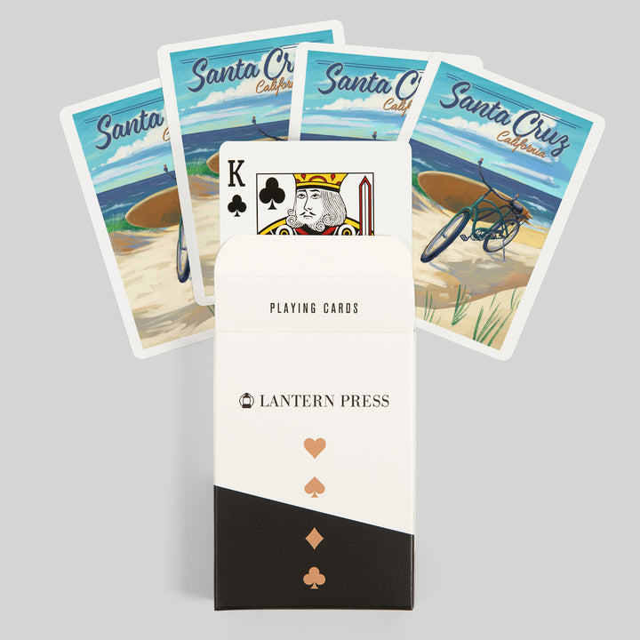 Playing Cards, Santa Cruz, California, Beach Cruiser on Beach, 52 Card Deck with Jokers in Box, Unique Art