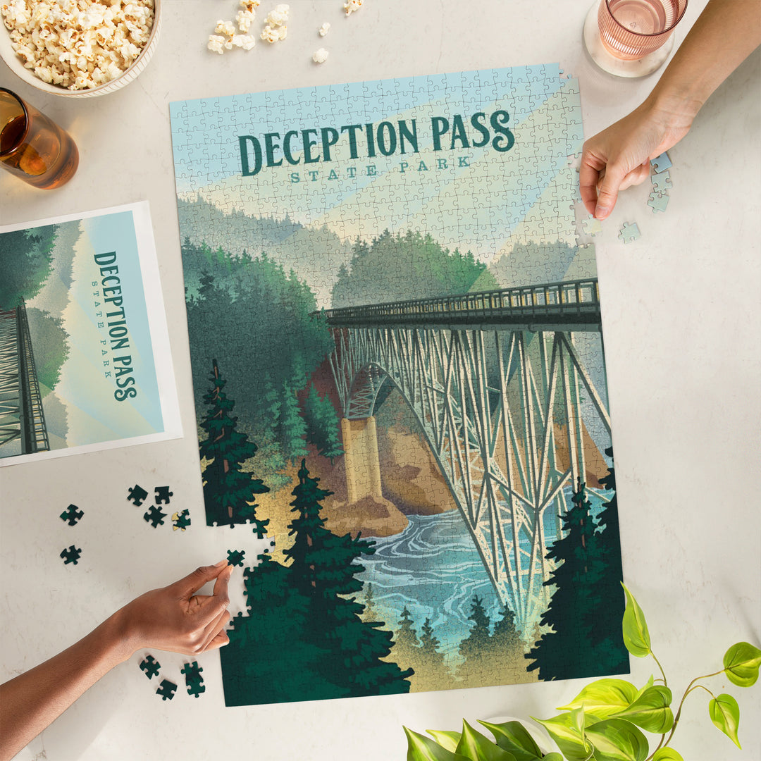 Deception Pass State Park, Washington, Lithograph, Jigsaw Puzzle Puzzle Lantern Press 