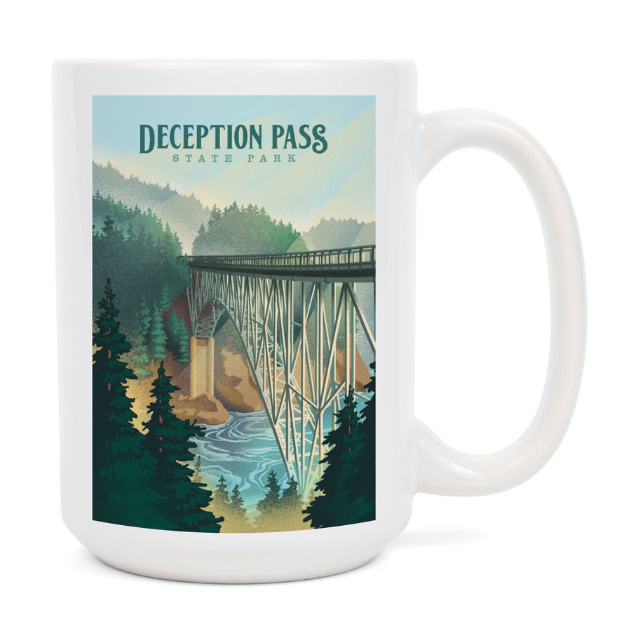 Deception Pass State Park, Washington, Lithograph, Lantern Press Artwork, Ceramic Mug Mugs Lantern Press 