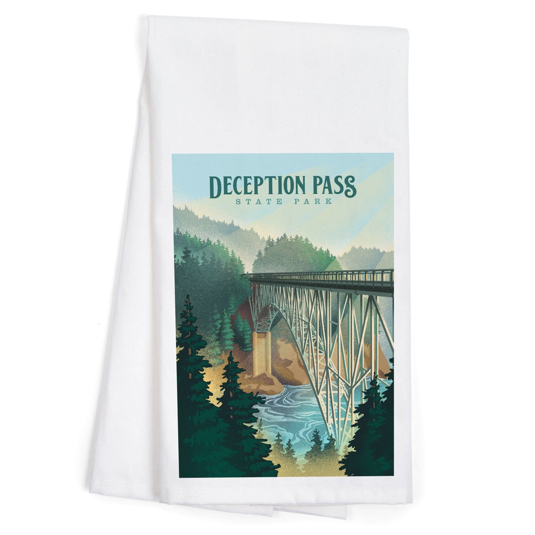 Deception Pass State Park, Washington, Lithograph, Organic Cotton Kitchen Tea Towels Kitchen Lantern Press 