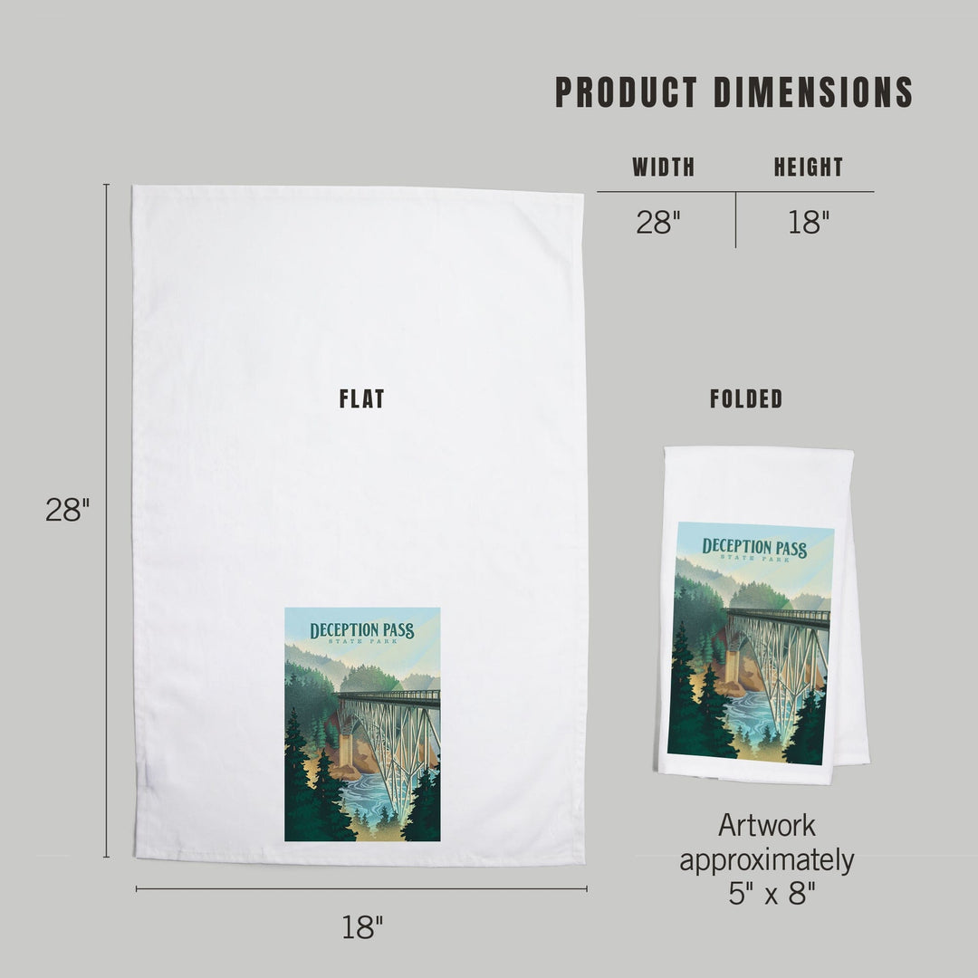 Deception Pass State Park, Washington, Lithograph, Organic Cotton Kitchen Tea Towels Kitchen Lantern Press 