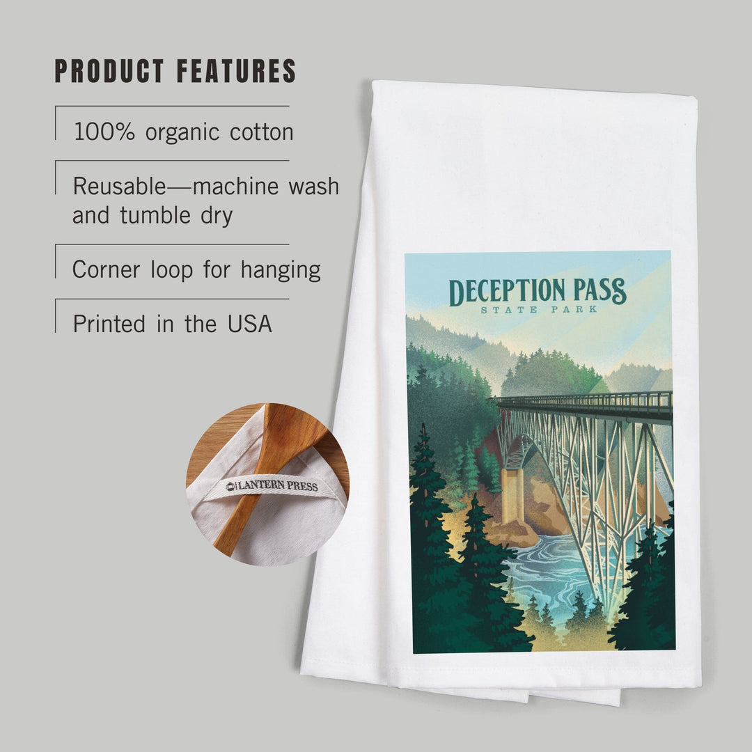 Deception Pass State Park, Washington, Lithograph, Organic Cotton Kitchen Tea Towels Kitchen Lantern Press 
