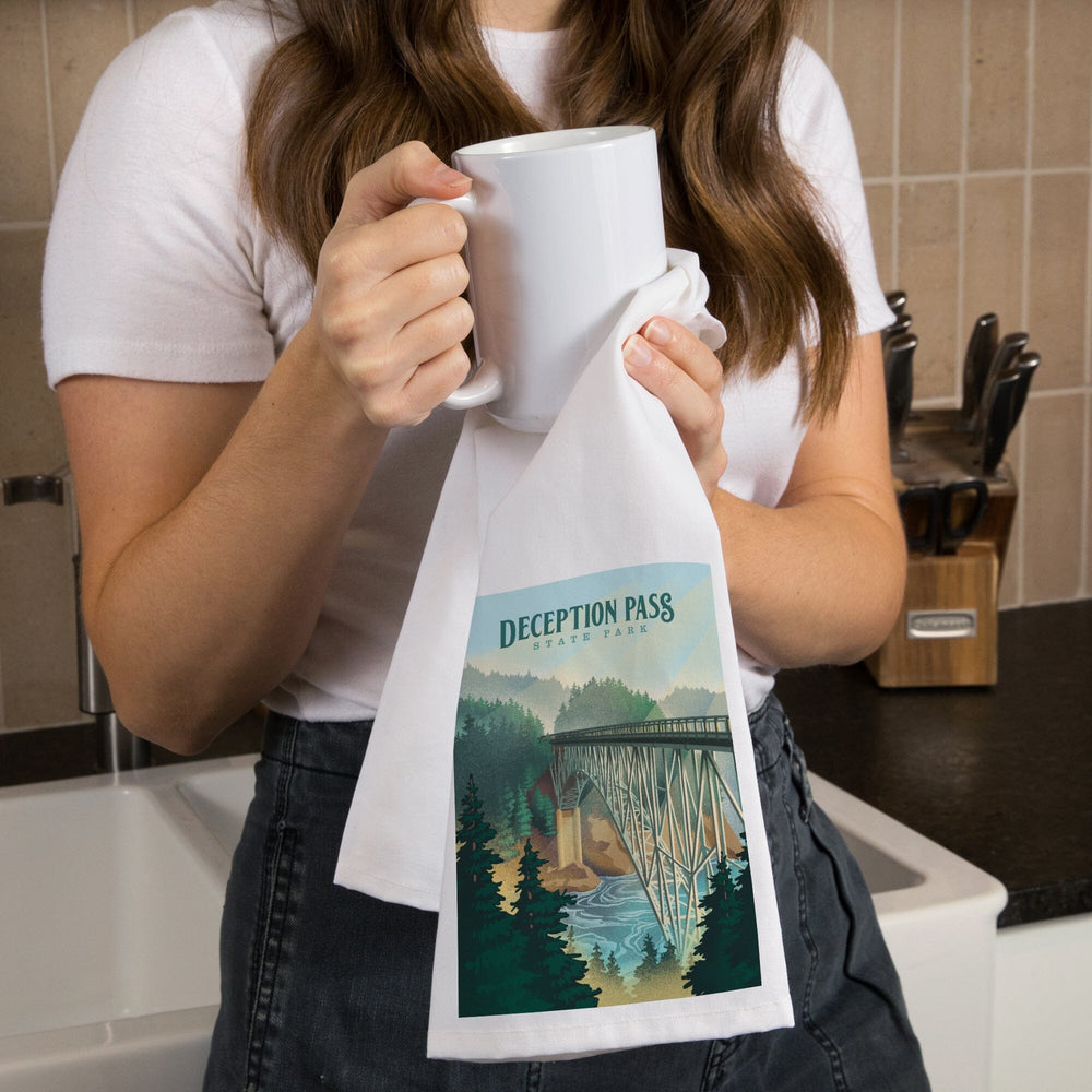 Deception Pass State Park, Washington, Lithograph, Organic Cotton Kitchen Tea Towels Kitchen Lantern Press 