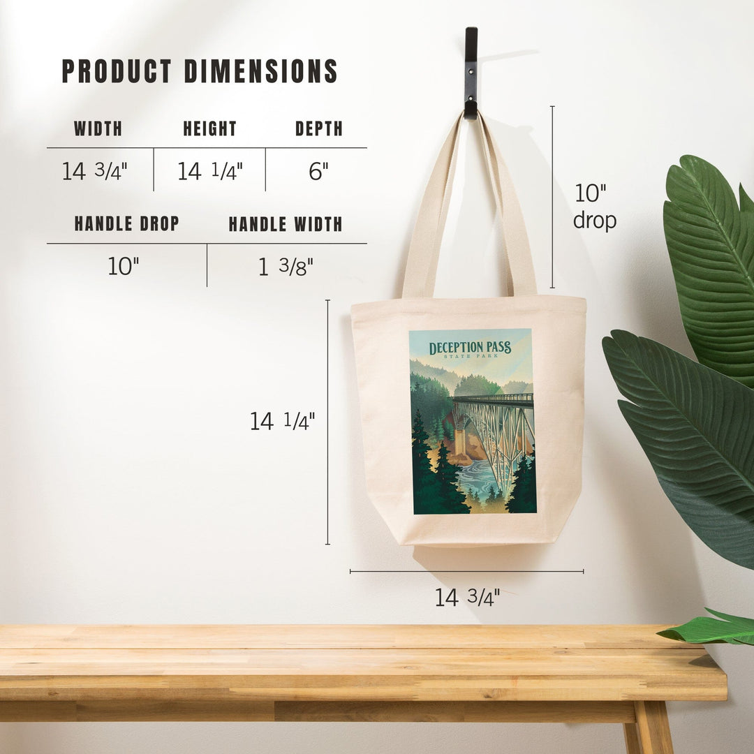 Deception Pass State Park, Washington, Lithograph, Tote Bag Totes Lantern Press 