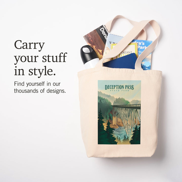 Deception Pass State Park, Washington, Lithograph, Tote Bag Totes Lantern Press 