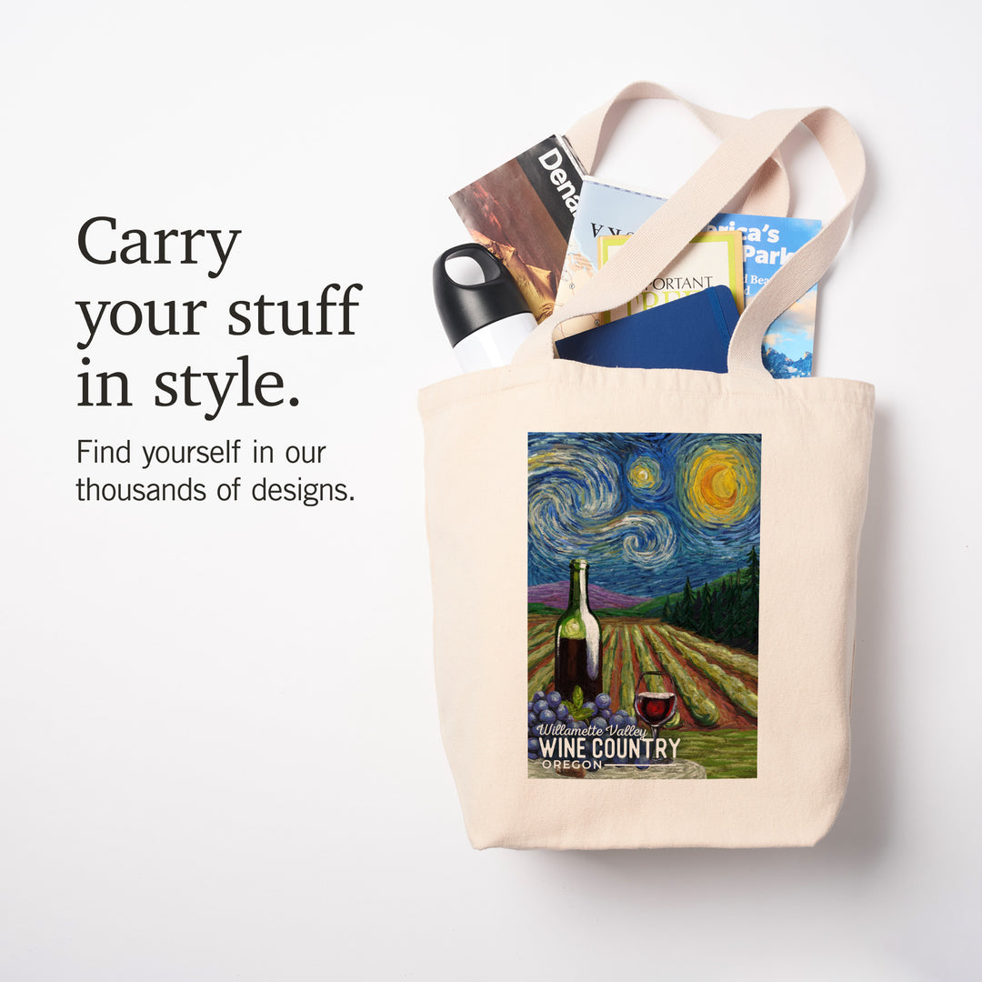 Willamette Valley, Oregon, Wine Country, Starry Night, Lantern Press Artwork, Tote Bag