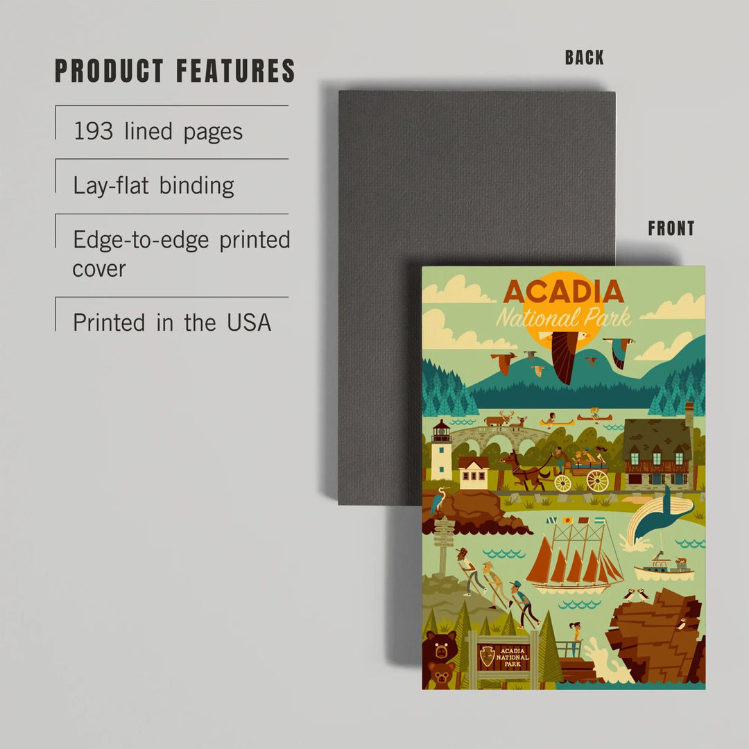 Lined 6x9 Journal, Acadia National Park, Maine, Geometric National Park Series, Lay Flat, 193 Pages, FSC paper