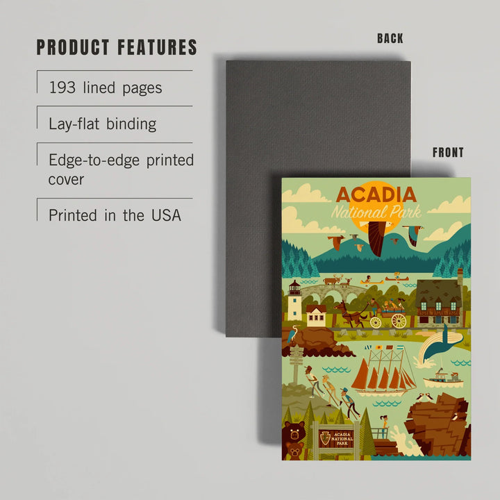 Lined 6x9 Journal, Acadia National Park, Maine, Geometric National Park Series, Lay Flat, 193 Pages, FSC paper