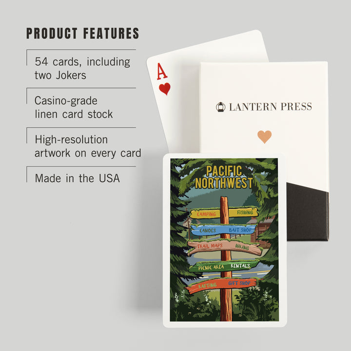 Playing Cards, Pacific Northwest, Signpost, Forest and Camp, 52 Card Deck with Jokers in Box, Unique Art