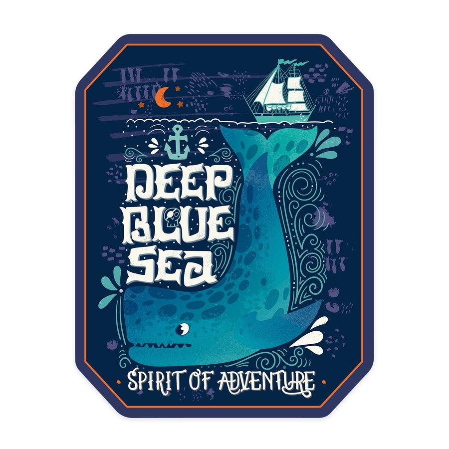 Deep Blue Sea, Spirit of Adventure, Nautical Art, Contour, Vinyl Sticker Sticker Lantern Press 