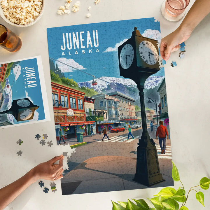 Juneau, Alaska, Lithograph, Main Street, Jigsaw Puzzle