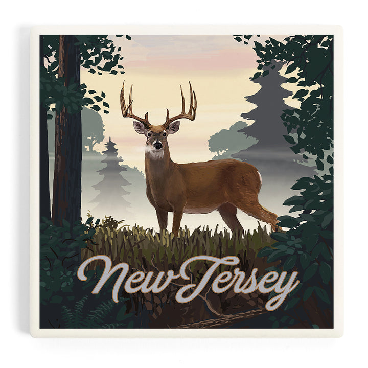 New Jersey, Painterly, Deer and Sunrise, Coasters