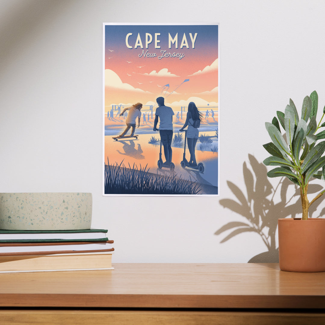Cape May, New Jersey, Lithograph, Enjoy the Ride, Longboards and Scooters, Art & Giclee Prints