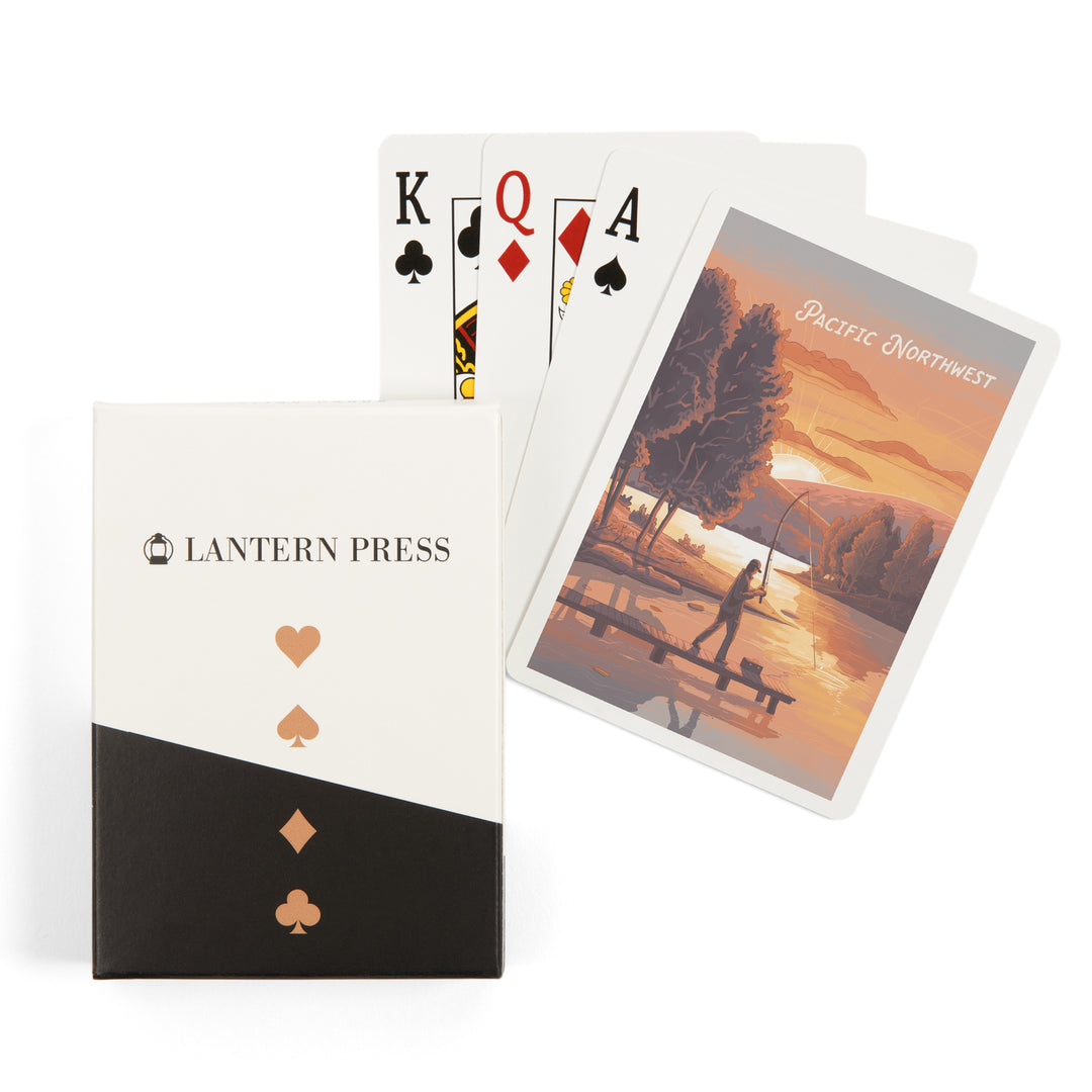 Playing Cards, Pacific Northwest, This is Living, Fishing with Hills, 52 Card Deck with Jokers in Box, Unique Art
