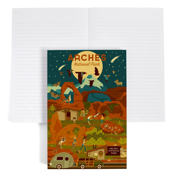 Lined 6x9 Journal, Arches National Park, Utah, Geometric National Park Series, Night Scene, Lay Flat, 193 Pages, FSC paper