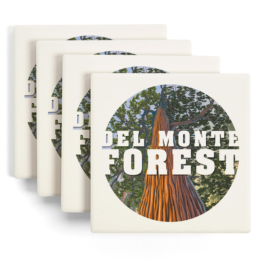 Del Monte Forest, California, Redwood, Contour, Lantern Press Artwork, Coaster Set - Lantern Press