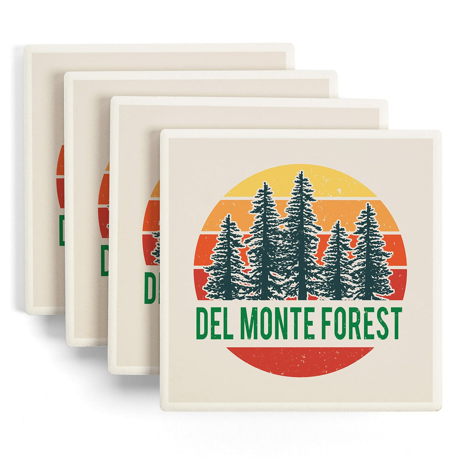 Del Monte Forest, California, Sun & Redwoods, Contour, Lantern Press Artwork, Coaster Set - Lantern Press