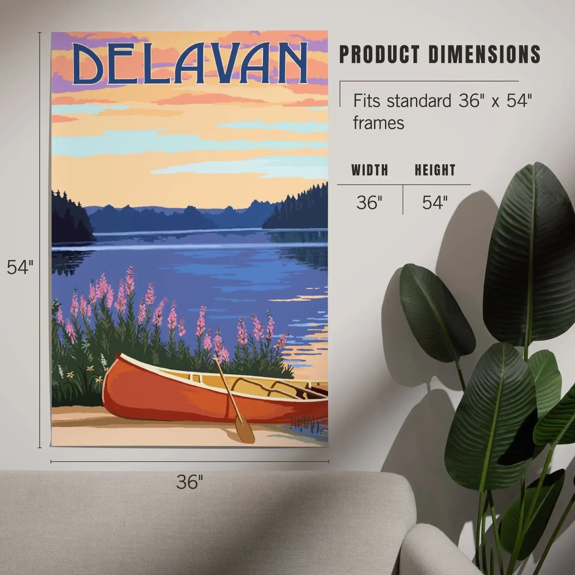 Delavan, Wisconsin, Canoe and Lake art prints, metal signs